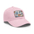 Floral print white baseball cap with colorful flowers pattern.