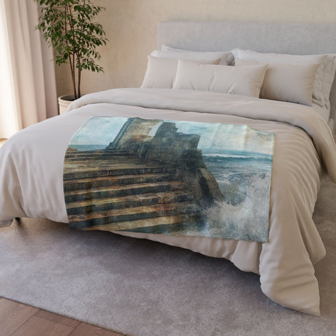 Crystal Tide Sweeping over Ruins Plush Fleece Throw Blanket