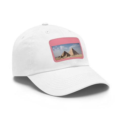 Giza Glory unisex white baseball cap with brown rectangle patch.