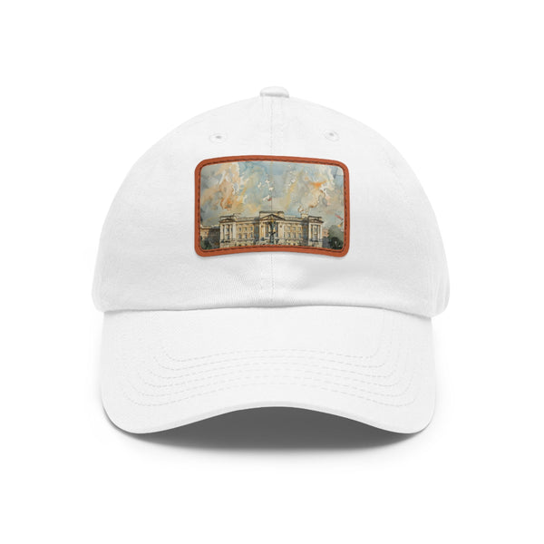 White Buckingham Palace watercolor cap with rectangle patch - unisex vegan hat.