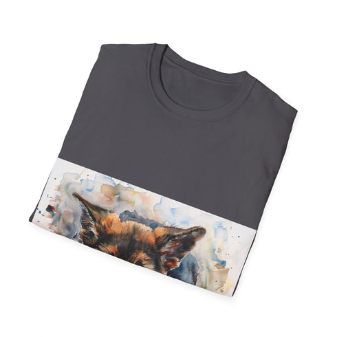 Adorable German Shepherd Puppy Tee, Charcoal, soothing watercolor design by Benjamin Cook1996.
