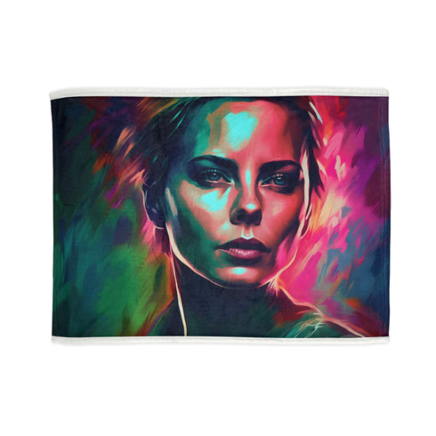 Neon watercolor blanket featuring vibrant hues inspired by Charlize Theron.