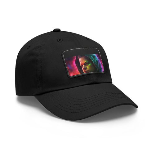 Neon watercolor dream baseball hat with light brown rectangle patch.