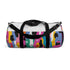 Vibrant modern abstract duffel bag in bold bright colors for travel.