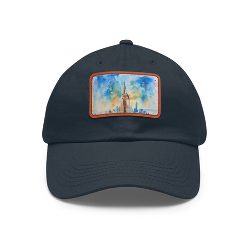 Empire State Skyline Watercolor Cap in White with Light Brown Patch