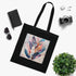 Bohemian black cotton tote bag with feather design.