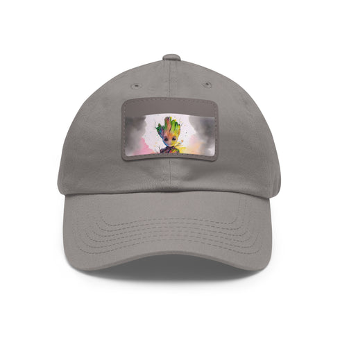 Neon watercolor Baby Groot baseball cap, white, rectangle, cotton, unisex.