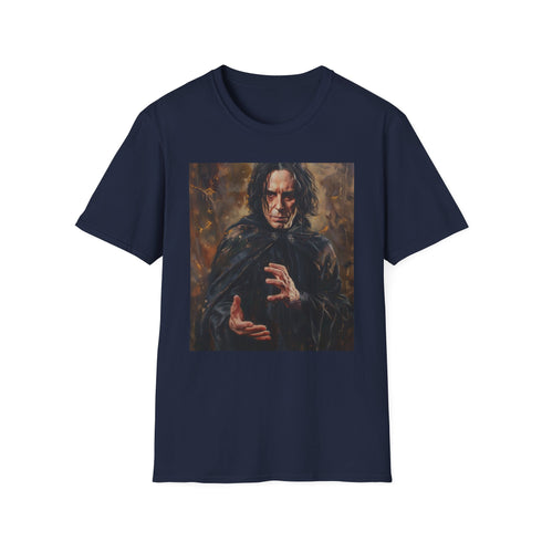 Charcoal cotton t-shirt featuring portrait of enigmatic Severus Snape.