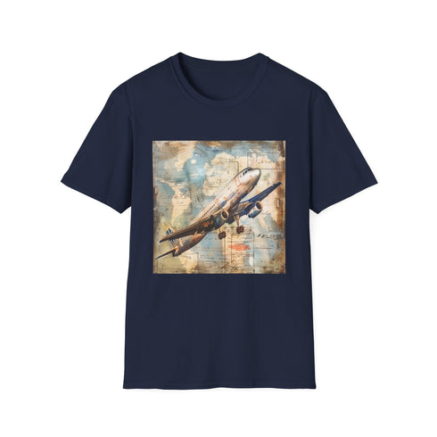 Vintage airplane adventure t-shirt in black, 2XL size for men and women.