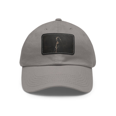 Dark Side Commander Cap in white with light brown patch, unisex's vegan cotton hat.