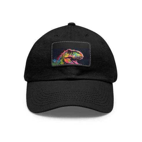 Vibrant watercolor Trex baseball cap in white with light brown patch.