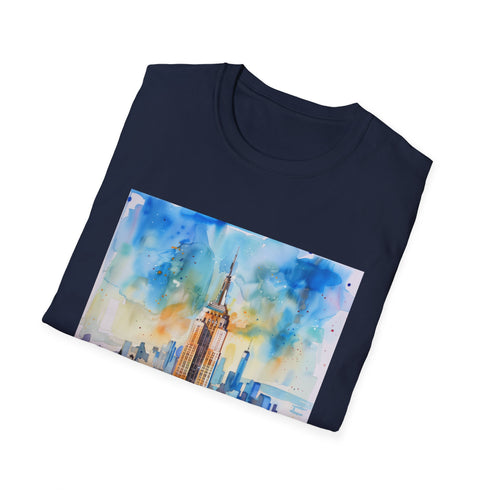 Empire State Building Watercolor T-shirt in Charcoal for Men.
