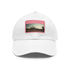 White cotton baseball cap with Angkor Wat-inspired patch for explorers.
