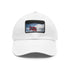 White Nordic Pride baseball cap with light brown patch and rectangle shape.