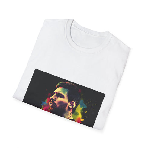 Cotton charcoal crew neck T-shirt featuring vibrant watercolor football design