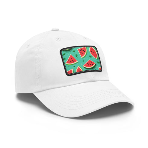 White rectangle Hawaiian watermelon print cotton baseball cap for a trendy look.