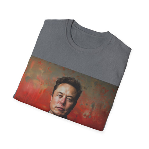 Charcoal cotton crew neck tee featuring Elon Musk visionary graphic design
