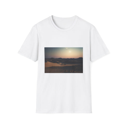Charcoal cotton T-shirt with desert full moon graphic capturing ethereal summer feel