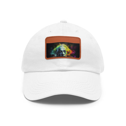Einstein neon baseball cap with colorful watercolor portrait.