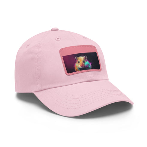 Neon hamster hat in white with light brown patch and rectangle shape.