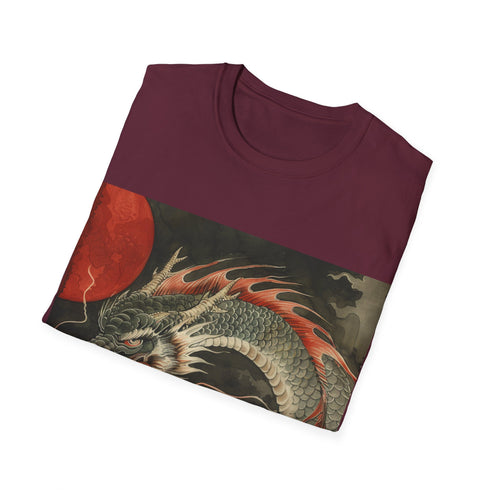 Charcoal cotton t-shirt featuring intricate Japanese dragon design and crew neck fit