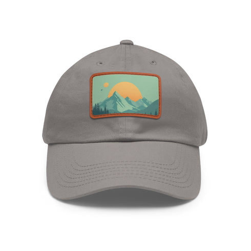 Alpine Horizon Cap: Minimalist Mountain Landscape Baseball Cap, White/Light Brown.