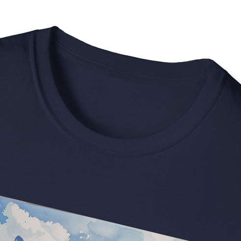 Textured charcoal crew neck T-shirt with Swiss Alps watercolor design