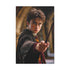 Harry Potter wand canvas print featuring Hogwarts castle background.