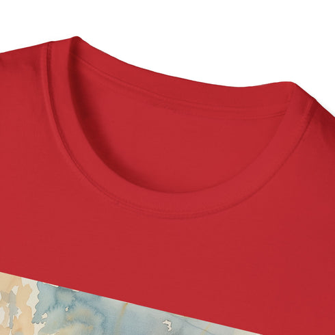 Unisex charcoal cotton t-shirt with Buckingham Palace watercolor design.