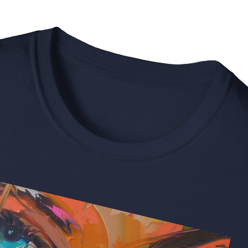 Charcoal cotton crew neck T-shirt featuring vibrant Barbie portrait design