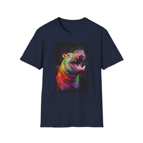 Charcoal cotton t-shirt with a cheerful hippo design in regular fit
