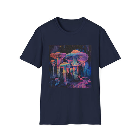Charcoal psychedelic mushroom graphic t-shirt with regular fit cotton crew neck