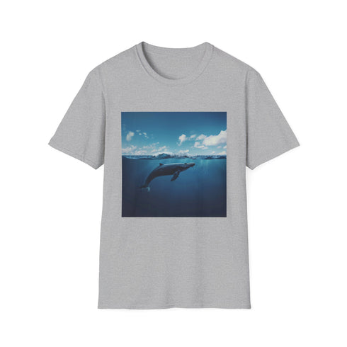 Minimalist whale design charcoal t-shirt, ideal for summer adventures.