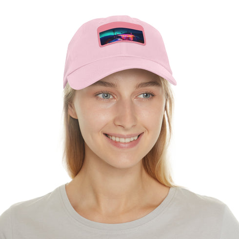 Neon watercolor charm baseball cap with white/light brown rectangle patch.