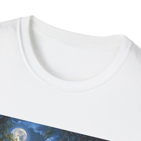 Charcoal cotton T-shirt featuring moonlit castle graphic with regular crew neck fit