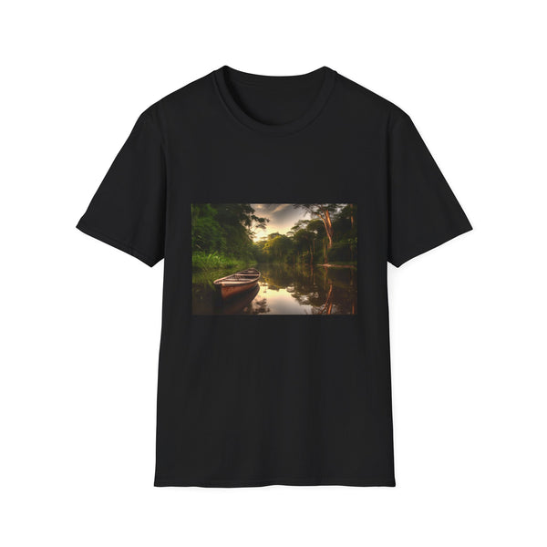 Heart of the Amazon: Where Nature's Symphony Unfolds | T-Shirt | Amazon River, Amazonas, Folk Art, Indigenous People, Nature, Rainforest, South America, Sunset, Tributaries, Wildlife | Prints with Passion