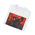 Charcoal Maroon 5 band portrait tee, vibrant brushstrokes, captivating energy.