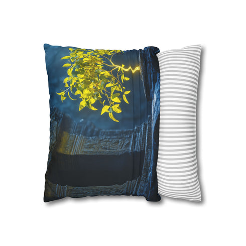 Neon Tree Sprouting from Stone Temple Double-Sided Square Cushion Cover