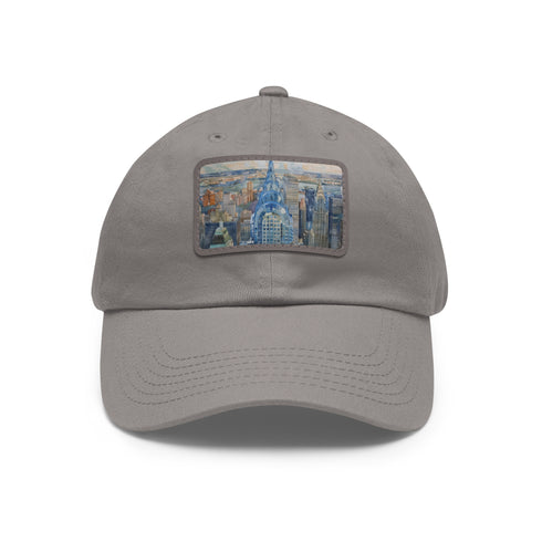 Urban Watercolor Baseball Cap with Chrysler Building Design in White.