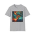 Charcoal crew neck T-shirt featuring intricate fractal patterns in cotton fabric