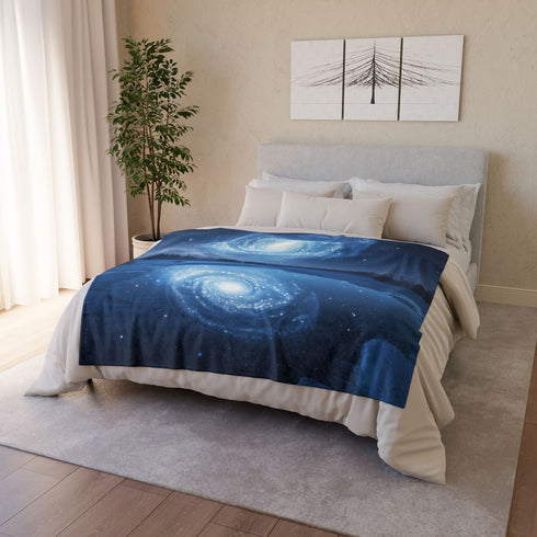 Spiral Galaxy Mirrored in a Frozen Lake Plush Fleece Throw Blanket