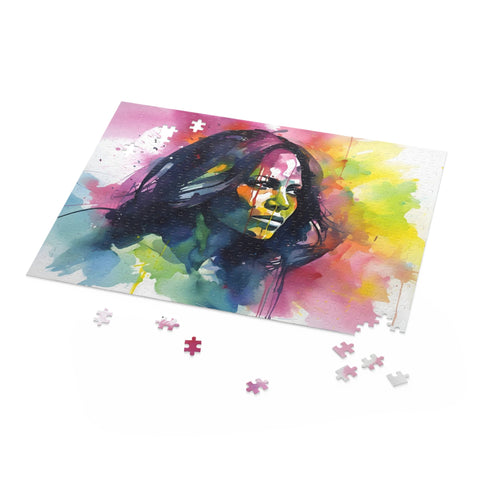 Vibrant Michelle Obama jigsaw puzzle with neon colors, 120 pieces.