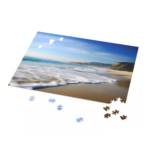 Sunny Malibu Beach jigsaw puzzle, 10" x 8", coastal image.