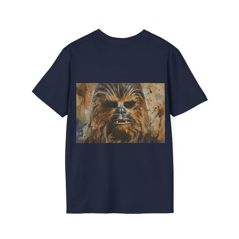 Chewbacca watercolor tee in charcoal, crew neck, Star Wars design.