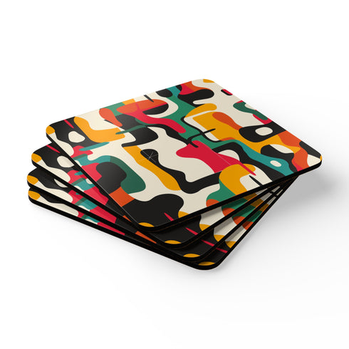 Square ocean blue eyes corkwood coaster set for summer kitchen.