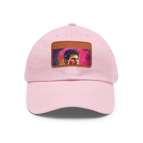 Neon cruise watercolor baseball cap with light brown rectangle patch.