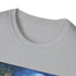 Charcoal cotton t-shirt featuring moonlit castle and forest design