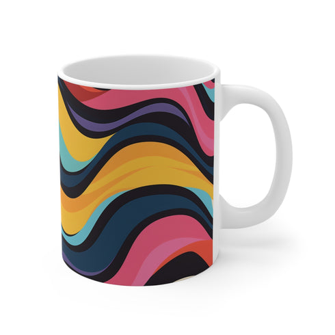 Colorful Retro Waves Ceramic Coffee Mug 11 oz for Home & Kitchen