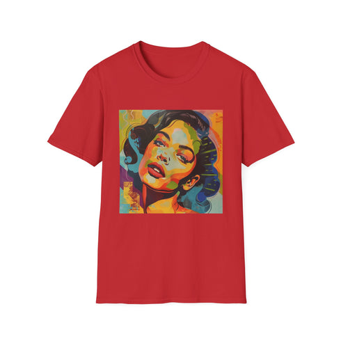 Charcoal pop art portrait t-shirt with vibrant colors in soft cotton