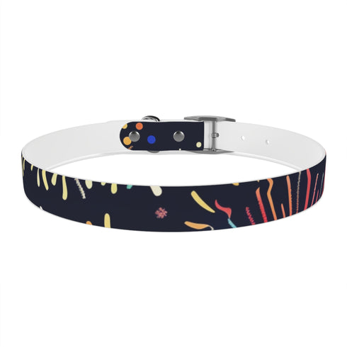 Vibrant festive fireworks dog collar for medium dogs in black onyx.